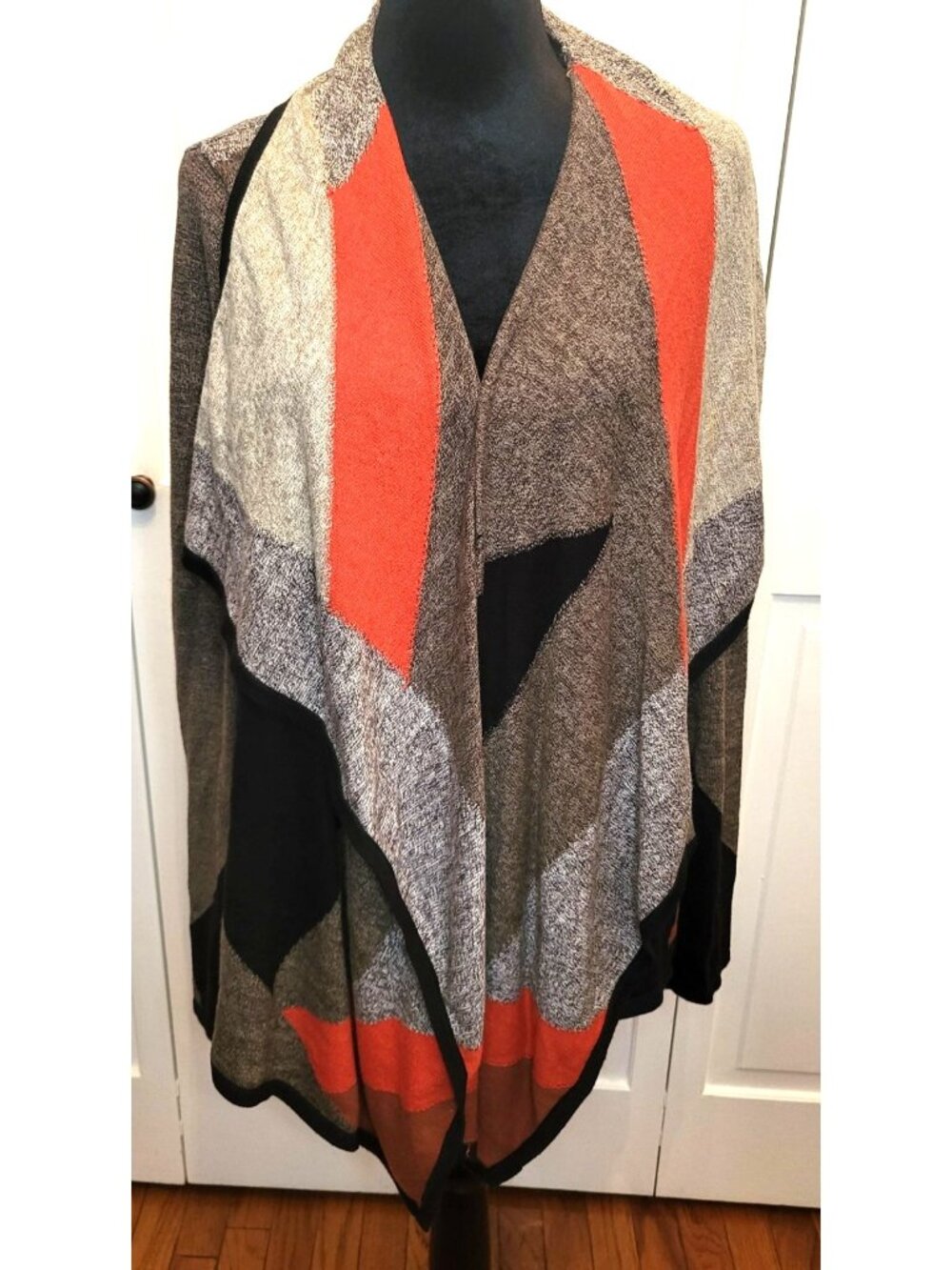 Tribal Orange Gray Geometric Open Cardigan L Boho Western Southwestern Fall